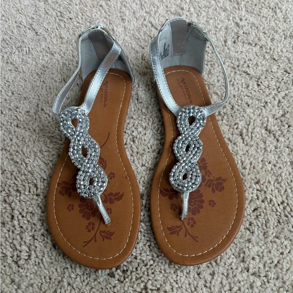 Arizona Jean Silver Beaded Girls Sandals size 2 little girls